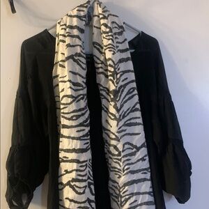 Chico's Black Top with Zebra Print Scarf